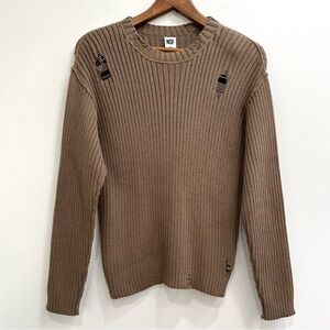 NSF Freddy Distressed Destroyed Oversized Sweater Ribbed Brown Size XS